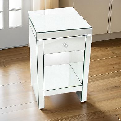 26 Inch Beveled Mirror Chest with 1 Drawer, Silver