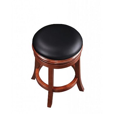 Sabi 24 inch Swivel Counter Stool, Solid Wood, Faux Leather, Brown, Black