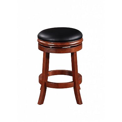 Sabi 24 inch Swivel Counter Stool, Solid Wood, Faux Leather, Brown, Black