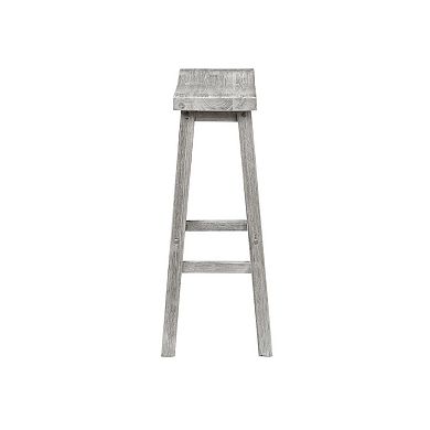 Saddle Design Wooden Barstool with Grain Details, Gray