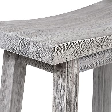 Saddle Design Wooden Barstool with Grain Details, Gray