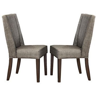 Wood & Fabric Dining Side Chair with Shallow Wing Back, Gray & Dark Brown, Set of 2