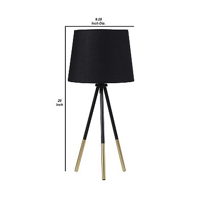 Table Lamp with Tripod Metal Base, Black and Gold