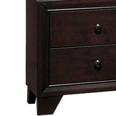 Transitional Wooden Nightstand with Two Spacious Drawers, Brown