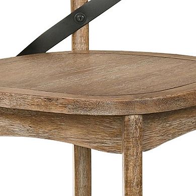 Wood and Metal Side Chair with X Open Back, Set of 2, Rustic Brown and Black