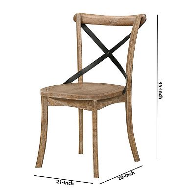 Wood and Metal Side Chair with X Open Back, Set of 2, Rustic Brown and Black