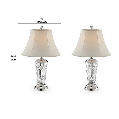 Table Lamp with Semi Fluted Glass Base, Set of 2, Off White