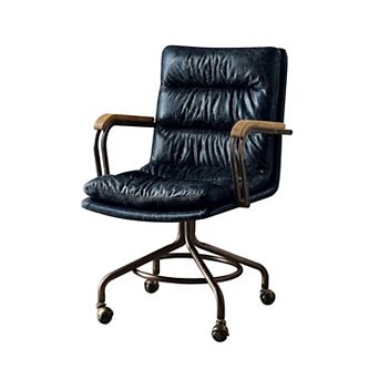 Metal & Leather Executive Office Chair, Vintage Blue
