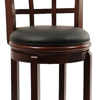 Sabi 29 inch Swivel Counter Stool, Solid Wood, Faux Leather, Brown, Black