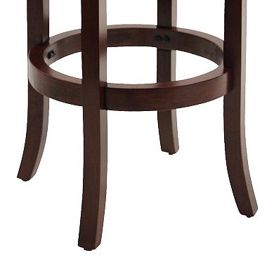 Sabi 29 inch Swivel Counter Stool, Solid Wood, Faux Leather, Brown, Black