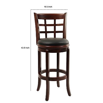 Sabi 29 inch Swivel Counter Stool, Solid Wood, Faux Leather, Brown, Black