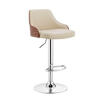 Faux Leather and Metal Adjustable Bar Stool, Cream and Silver