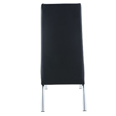 Leatherette Upholstered Side Chairs with Metal Base, Black and Silver, Set of Two
