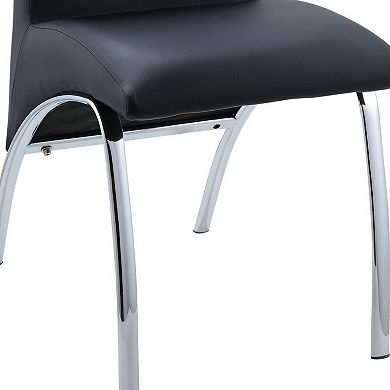 Leatherette Upholstered Side Chairs with Metal Base, Black and Silver, Set of Two