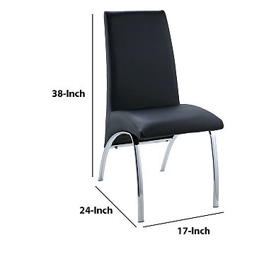 Leatherette Upholstered Side Chairs with Metal Base, Black and Silver, Set of Two
