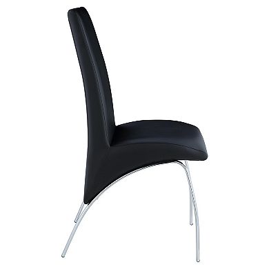 Leatherette Upholstered Side Chairs with Metal Base, Black and Silver, Set of Two