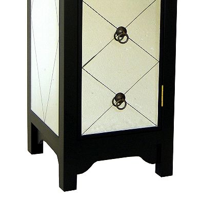 34 Inch Wood and Mirror Storage Chest with 1 Door, Black
