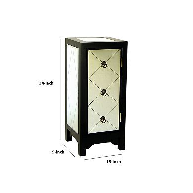 34 Inch Wood and Mirror Storage Chest with 1 Door, Black