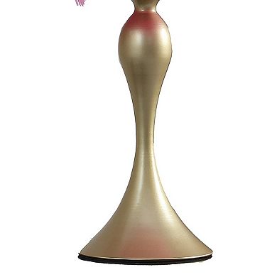 Lily 24 Inch Metal Glam Feather Table Lamp, Candlestick, 40W, Pink, Gold