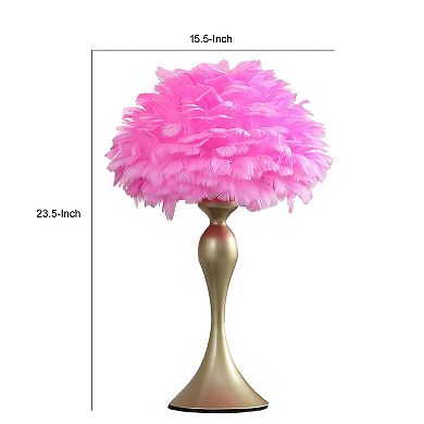 Lily 24 Inch Metal Glam Feather Table Lamp, Candlestick, 40W, Pink, Gold
