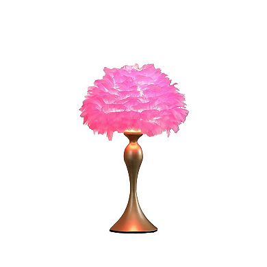 Lily 24 Inch Metal Glam Feather Table Lamp, Candlestick, 40W, Pink, Gold
