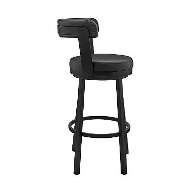 Swivel Barstool with Curved Open Back and Metal Legs, Gray and Black