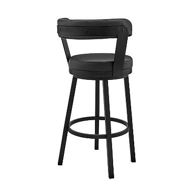 Swivel Barstool with Curved Open Back and Metal Legs, Gray and Black