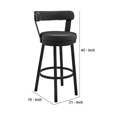 Swivel Barstool with Curved Open Back and Metal Legs, Gray and Black