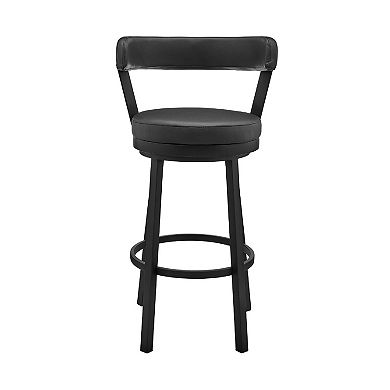 Swivel Barstool with Curved Open Back and Metal Legs, Gray and Black