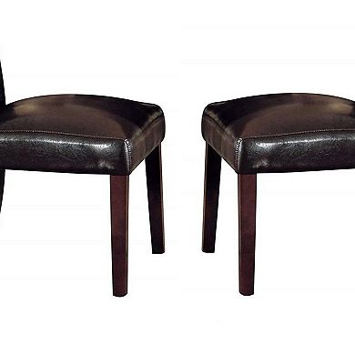 Button Tufted Polyurethane Upholstered Wooden Side Chair, Set of Two, Brown