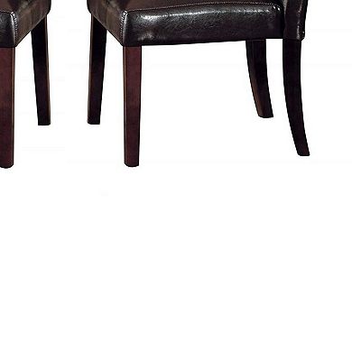 Button Tufted Polyurethane Upholstered Wooden Side Chair, Set of Two, Brown