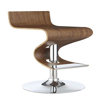 Modern Adjustable Bar Stool With Chrome Base, Brown And Silver