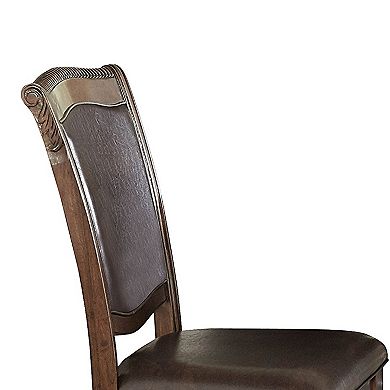 Wood & Leather Dining Side Chair, Cherry Brown & Dark Brown, Set of 2