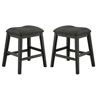 Fabric Saddle Counter Stool with Nailhead Trim, Set of 2, Gray