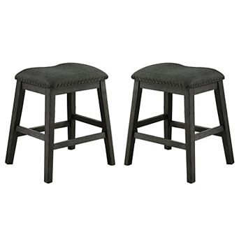 Fabric Saddle Counter Stool with Nailhead Trim, Set of 2, Gray