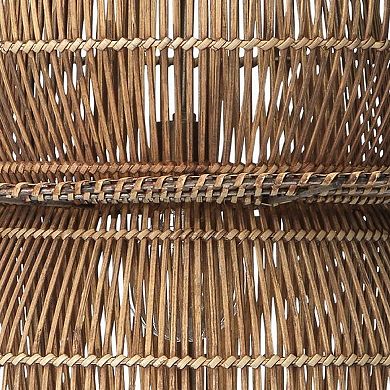 24 Inch Rattan Pendant Chandelier, Natural Brown, Brass