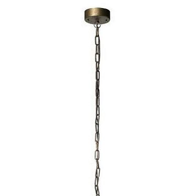 24 Inch Rattan Pendant Chandelier, Natural Brown, Brass