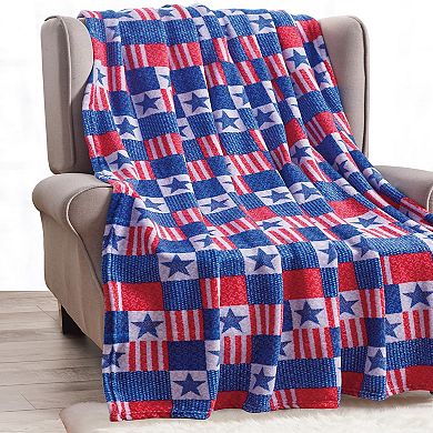 Plazatex Patriotic Patchwork Microplush Decorative All Season 50" X 60" Throw Blanket