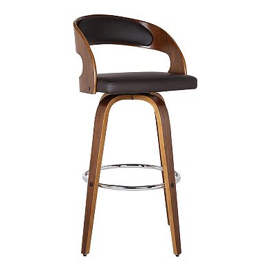 30 Inch Swivel Faux Leather Counter Height Barstool with Open Back, Brown
