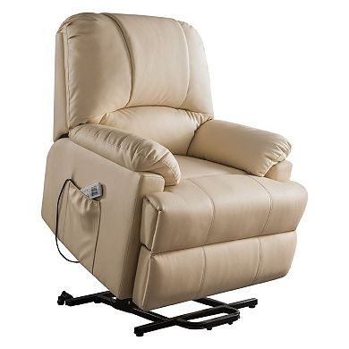 Contemporary Polyurethane Upholstered Metal Recliner with Power Lift, Beige