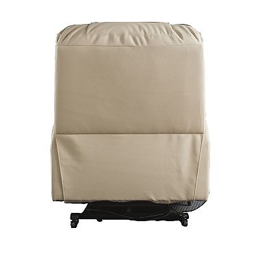 Contemporary Polyurethane Upholstered Metal Recliner with Power Lift, Beige