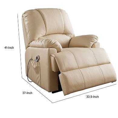 Contemporary Polyurethane Upholstered Metal Recliner with Power Lift, Beige