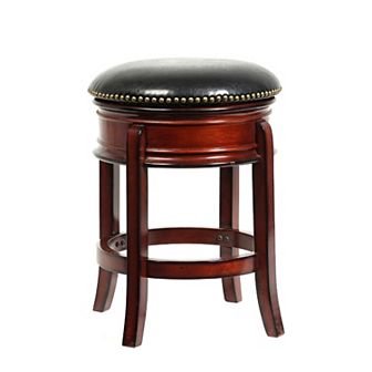 Sabi 24 inch Swivel Counter Stool, Solid Wood, Faux Leather, Brown, Black