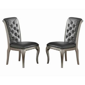Set Of 2 Rubber Wood Dining Chair With Tufted Back, Gray And Silver