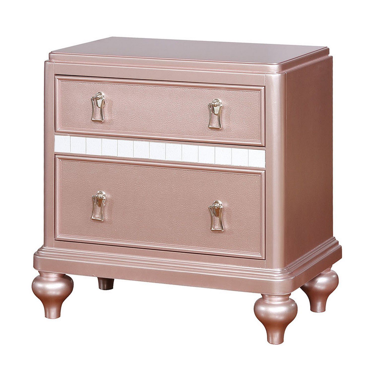 Contemporary Solid Wood Night Stand With Mirror Trim Pink   6299929