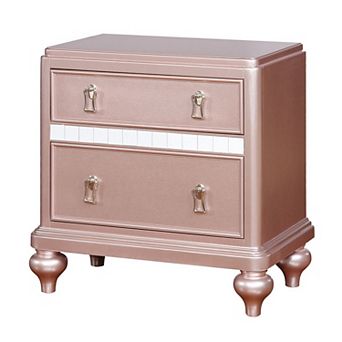 Contemporary Solid Wood Night Stand With Mirror Trim, Pink