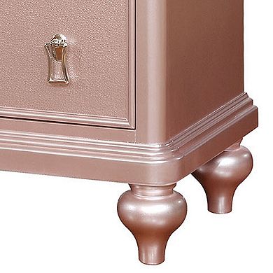 Contemporary Solid Wood Night Stand With Mirror Trim, Pink