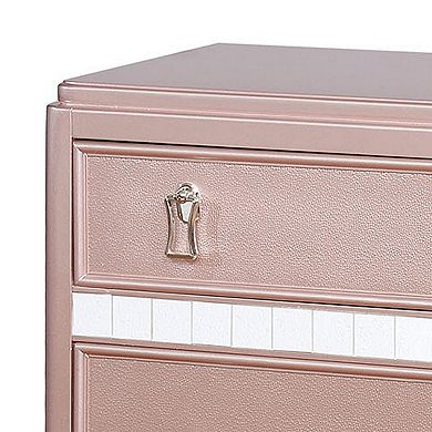 Contemporary Solid Wood Night Stand With Mirror Trim, Pink