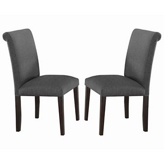 Set Of 2 Solid Wood Dining Chair In Gray Upholstery