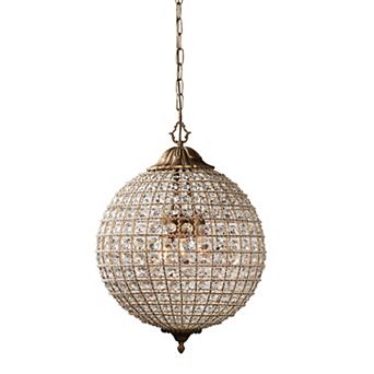 Metal Encased Crystal Chandelier with Engraved Details, Medium, Clear and Gold